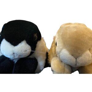 Creature Toys Soft Bunny Rabbit Plush-Tan/Wht & Black &Wht 11" Long Lot Of 2